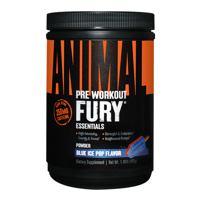Animal Fury blue raspberry flavor pre-workout powder